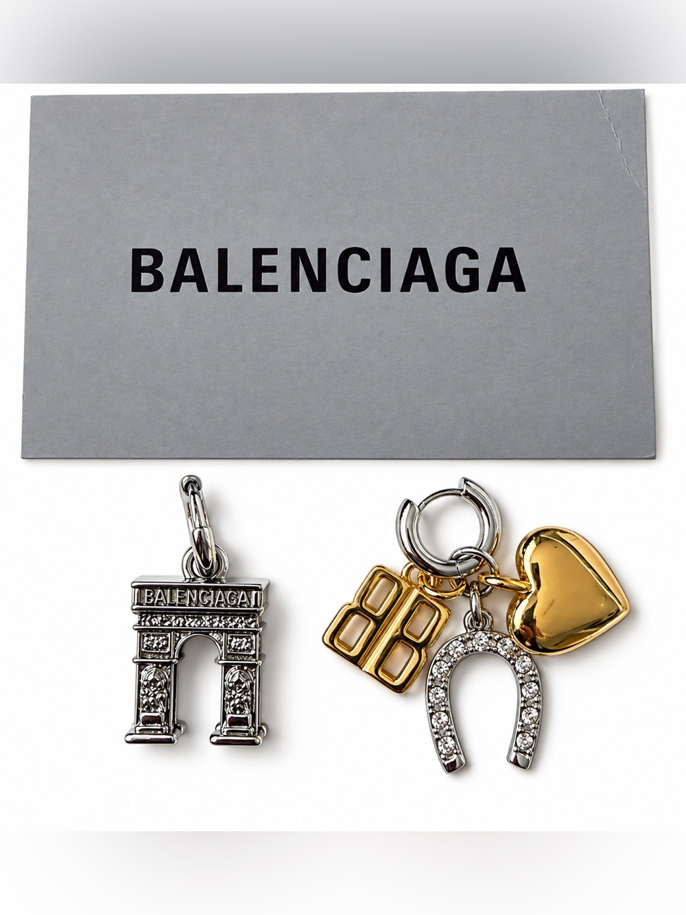 BALENCIAGA Carousel Arch Collector Earrings Silver Gold Rhinestone + COA